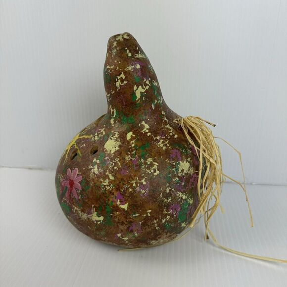 Hand Painted Gourd Decoration Folk Art Opens Up Vintage - Picture 4 of 11